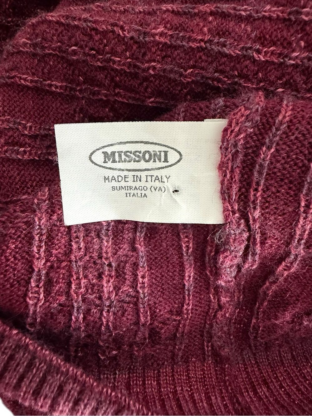 Rare Vintage Missoni Women's Orange Label Deep Burgundy V-Neck Knit Sweater - Picture 5 of 6